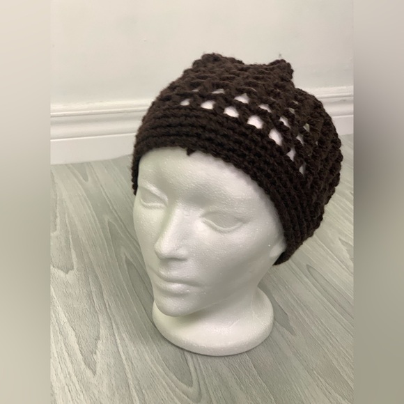 Handmade Brown Crochet Slouchy Beanie Hat - Picture 3 of 4